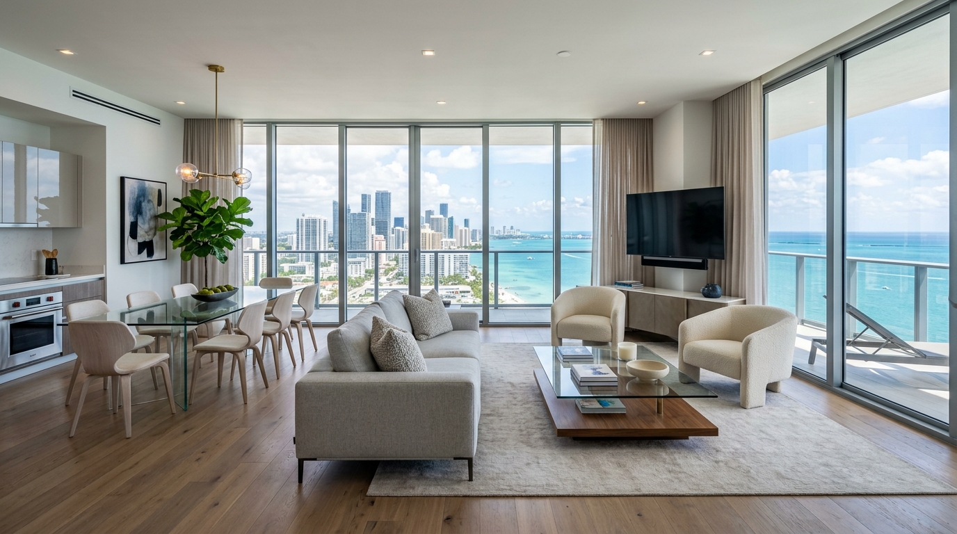 Modern luxury high-rise condo interior in Florida