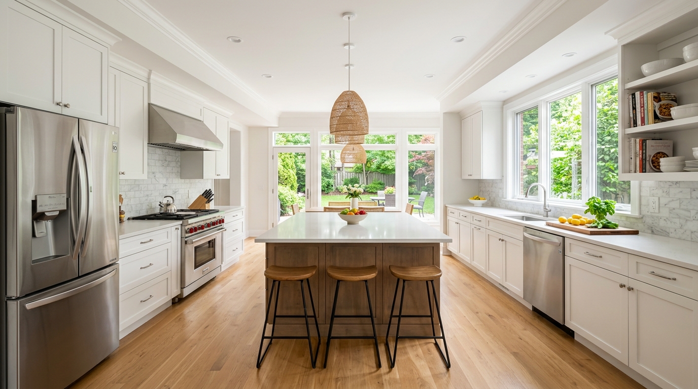 Modern kitchen interior showcasing luxury finishes